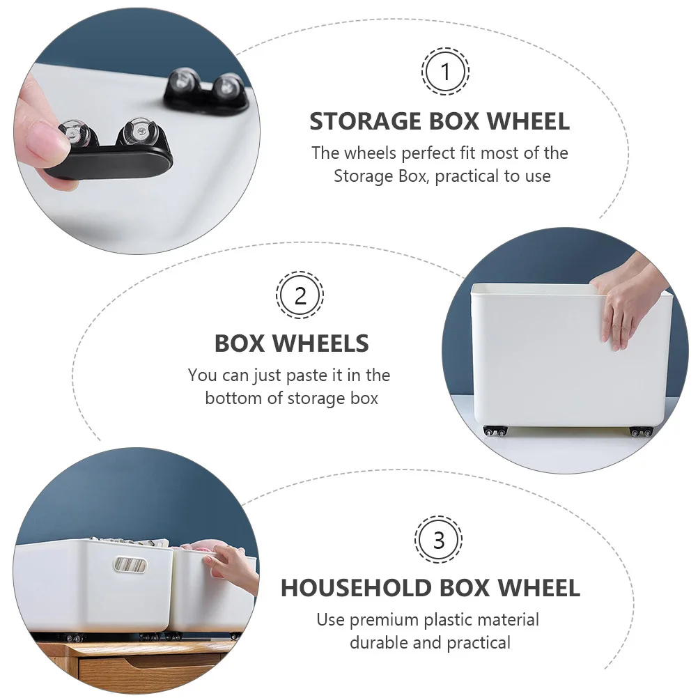 

8Pcs Storage Box Wheel Plastic Household Box Wheels Easy Install Sliding Effortless Universal Fit Black