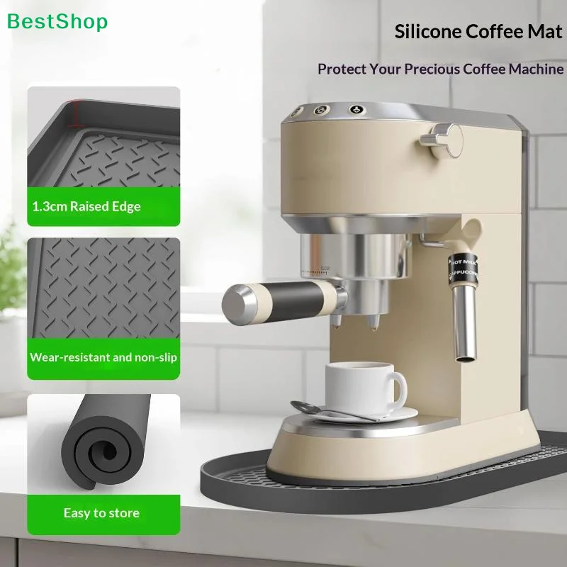 Non-Slip Waterproof Silicone Coffee Mat With Raised Lip For Coffee Machine Kitchen Counter Protector Espresso Maker Drying Mat