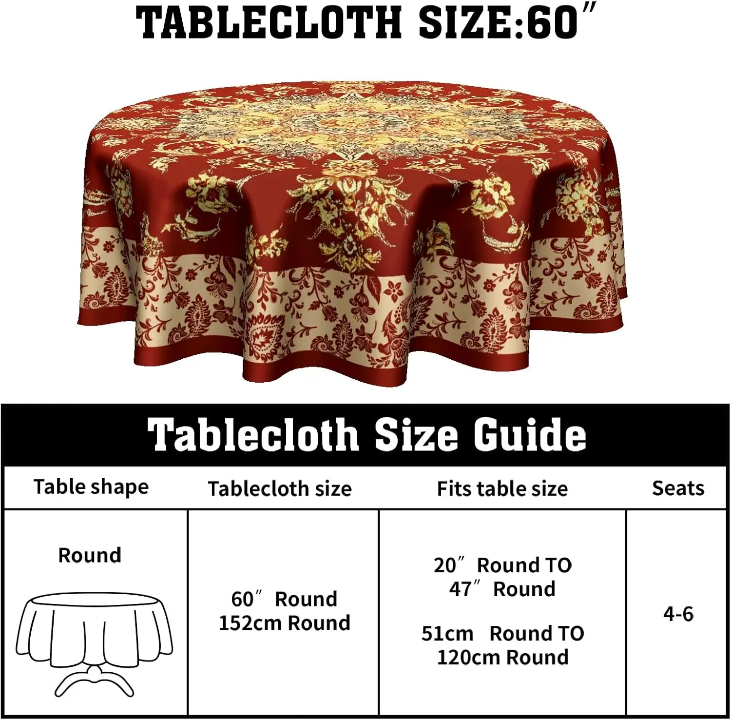 Round Table Cloths 60 Inch - Fall Circle Tablecloth Elegant Floral Table Covers For Party Kitchen Farmhouse Picnic