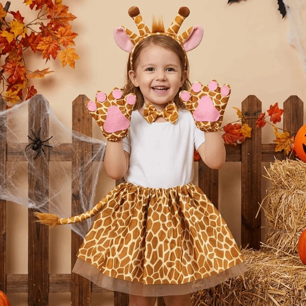 Fairy Cowgirl Skirt Headband Bow Giraffe Children Short Dress Performance Costumes Hairband Animal Ears Tail Complete Set Gifts