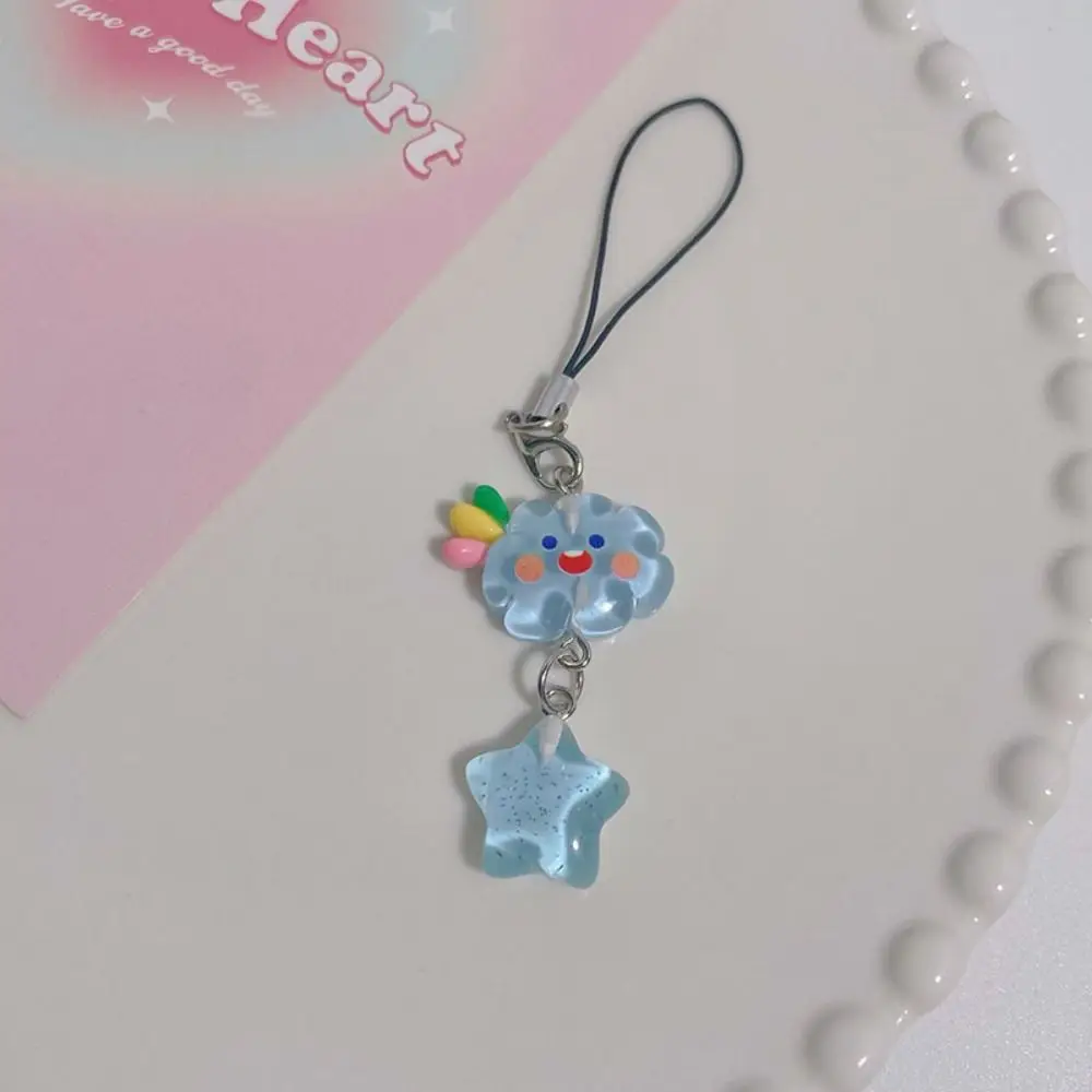 Resin Clouds Stars Cell Phone Rope Sweet Girls Cute Book Bag Charm Phone Chains Lovely Candy Color Phone Lanyard Keychain