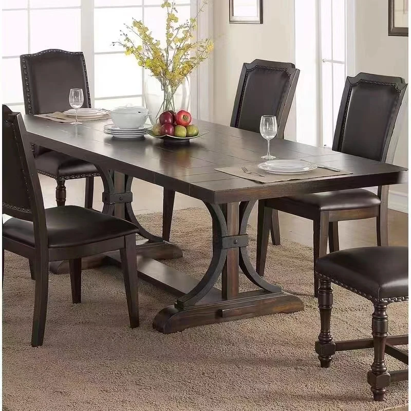

American rural solid wood dining table rectangular log retro