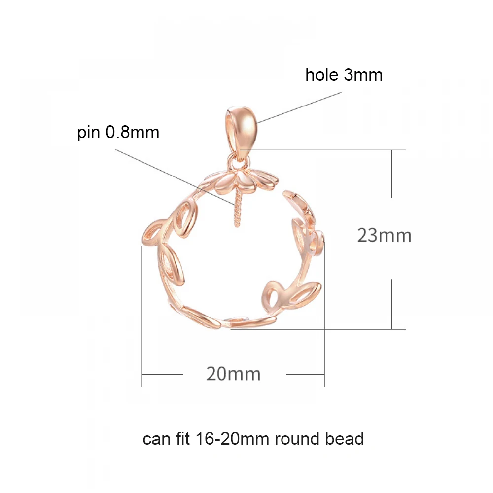 925 Sterling Silver Leaf Pearl Mount Pendant Setting for 16-20mm Half Drilled Round Pearl or Bead DIY Jewelry Necklace Making