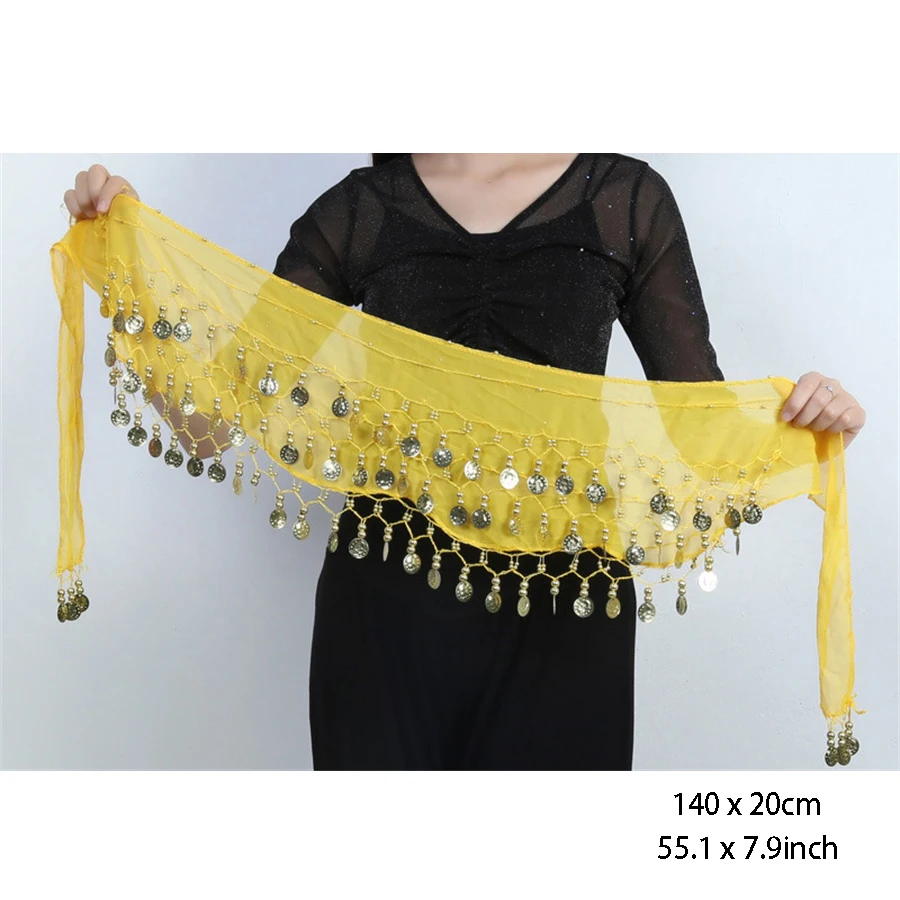 1 قطعة 140*20 سنتيمتر الشيفون الرقص الشرقي وشاح الورك مع عملات الورك حزام الورك وشاح تنورة ل الرقص الشرقي زومبا اليوغا