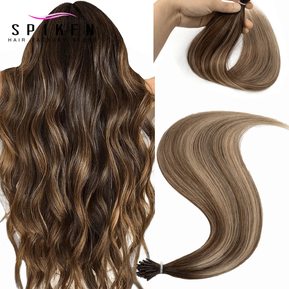 

Черно-коричневые наращивание волос с I кончиком, натуральные настоящие человеческие волосы Fusion, маленькие тонкие кератиновые волосы, 12-24 дюйма, 30 г, без колец