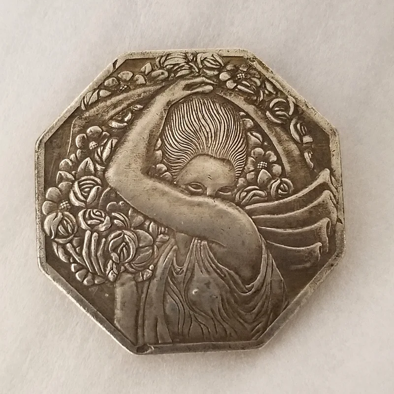 Antique-style French octagonal replica seal, made of brass with silver plating