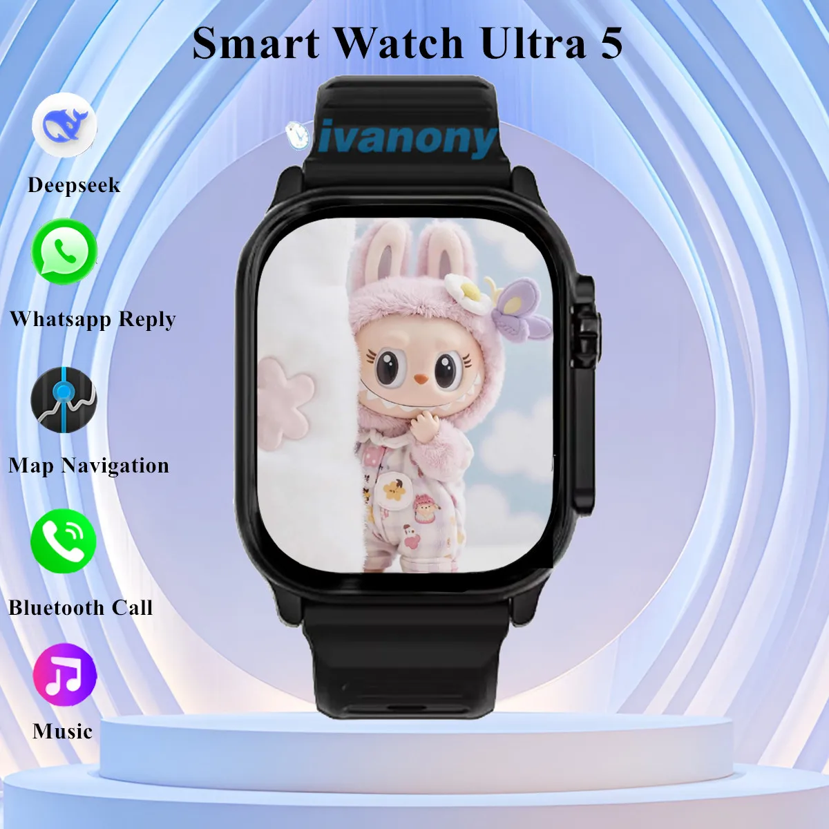 ساعة ذكية أصلية Ultra 5 1GB/ROM التحكم بالإيماءات AI اللوحة البوصلة لتحديد المواقع المقتفي SOS دعم Whatsapp Reply Smartwatch