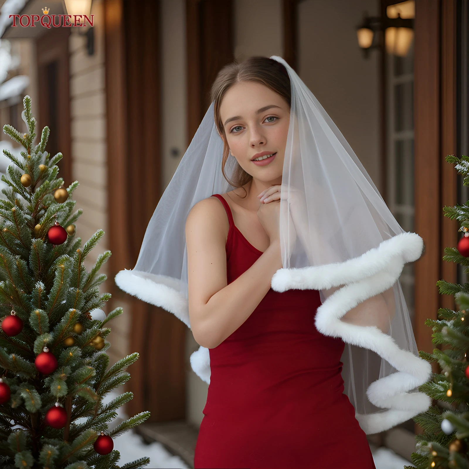 

TOPQUEEN V256 новая рождественская белая вуаль для свадьбы, 2-слойная необработанная кромка, подарок для вечеринки, чехол на кончики пальцев, фата, аксессуары, настраиваемая