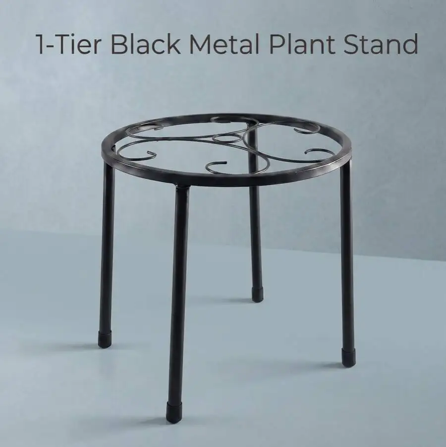 4-Tier Metal Plant Stand With Single Tier Option, Decorative Flower Pot Holder Shelf With Elegant Scrollwork Design, Multi-Level