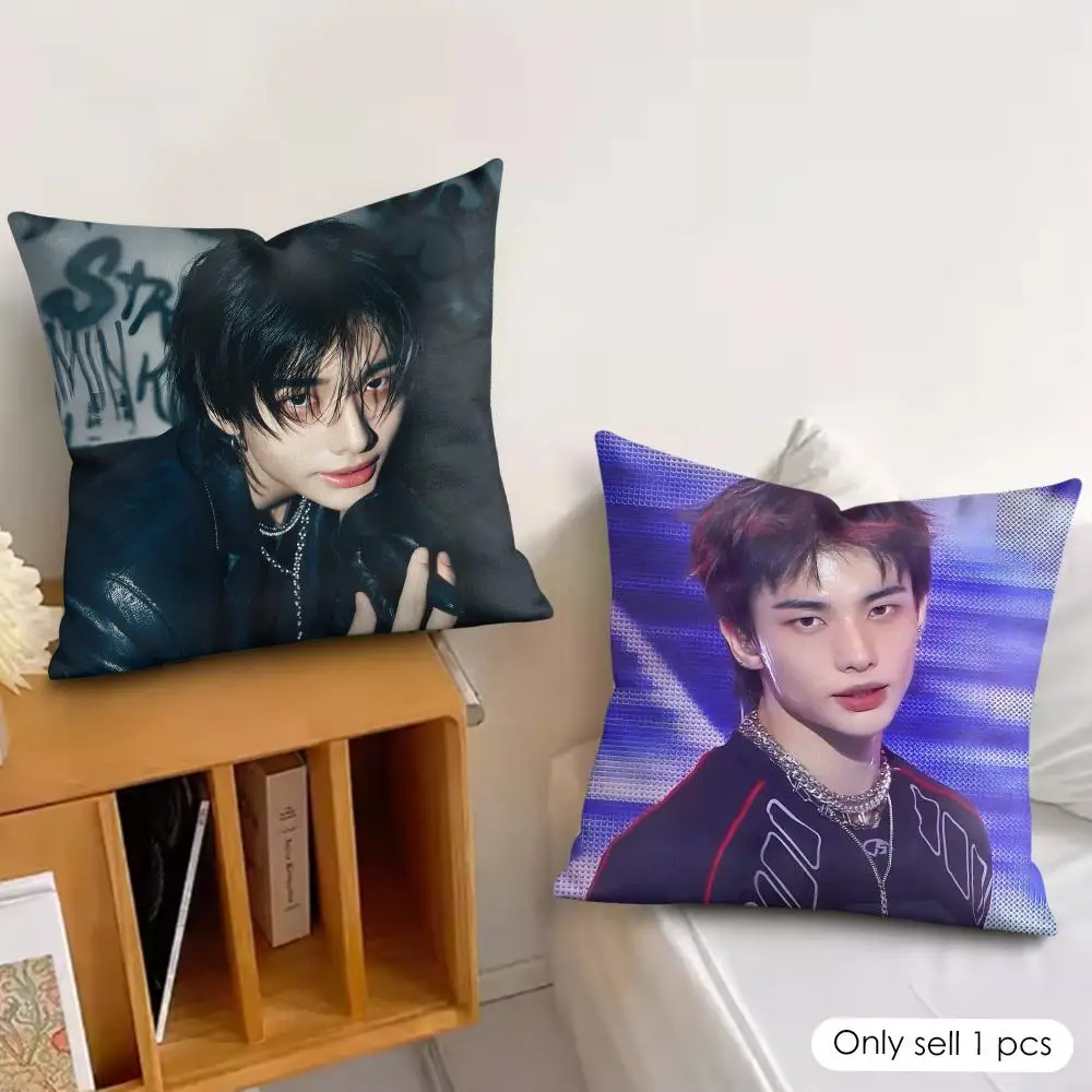 Kpop Korean Singer H-Hyunjin Cushion Cover Wrinkle-Resistant Short Plush Pillow Case Breathable Machine-Washable
