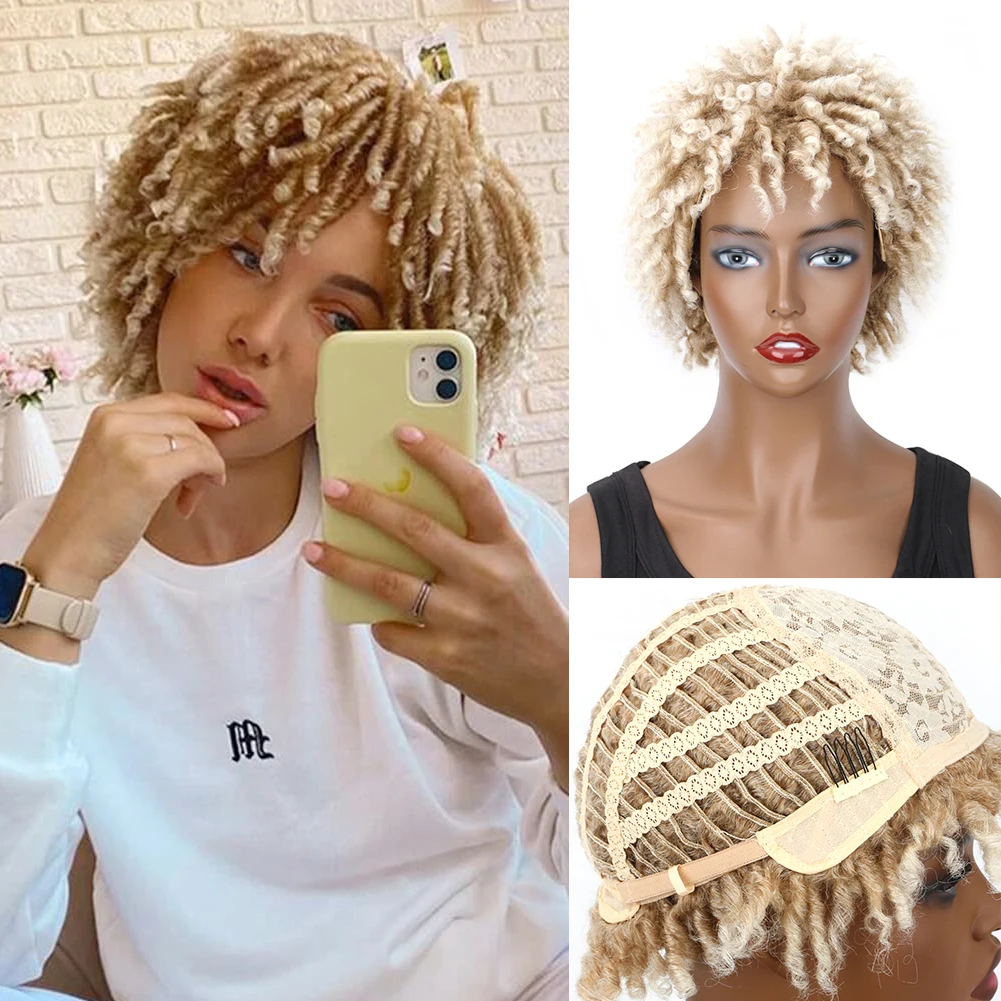 Short Dreadlocks Wigs Pixie Cut Synthetic Faux Locs Braided Afro Twist Dreadlocks Wig Full Hair Replacement Wigs  For Women