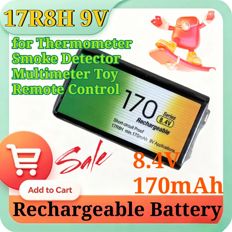 17R8H 9V Rechargeable Battery 8.4V 170mAh Ni-MH Battery for Thermometer Smoke Detector Multimeter Toy Remote Control Accessories
