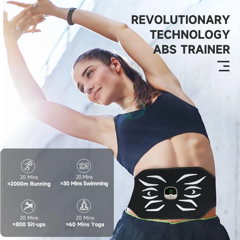 EMS Abdominal Muscle Stimulator Waist Trimmers Abdominal Toning Belt Fitness Slimming Massager Silicone Sheet With Sponge Pad