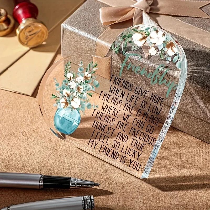 1pc, Friendship Acrylic Heart Ornament, Inspirational Gift,Christmas decorations, Christmas gifts,Birthday Decoration