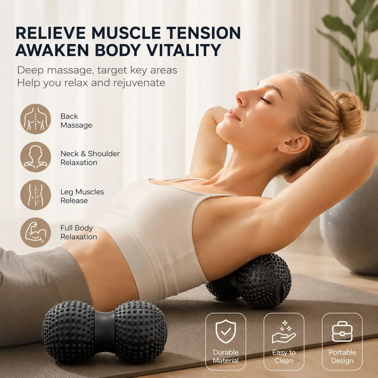 Massage Ball Double Massage Ball for Spine Neck Shoulder Back Leg Relief Portable Yoga Fascia Release Trigger Point Massage Tool
