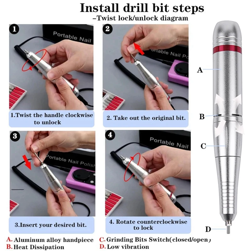 45000 U/min elektrische Nagelbohrmaschine wiederaufladbare Nagelfeile Nägel Zubehör Gel Nagellack Sander geräuscharm