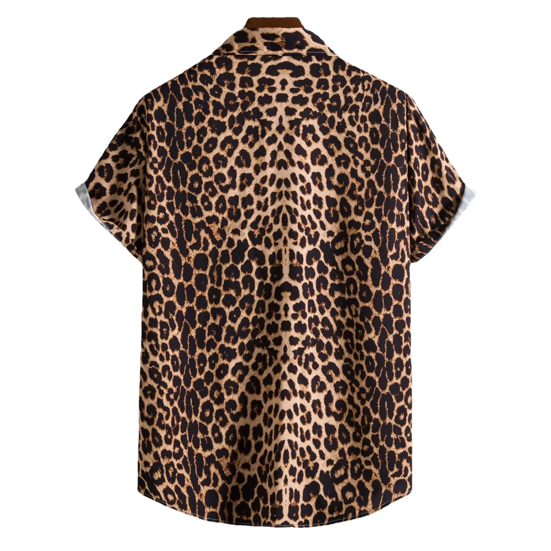 Camisa camiseta nova tendência da moda masculina impressão digital leopardo impressão camisa de manga curta