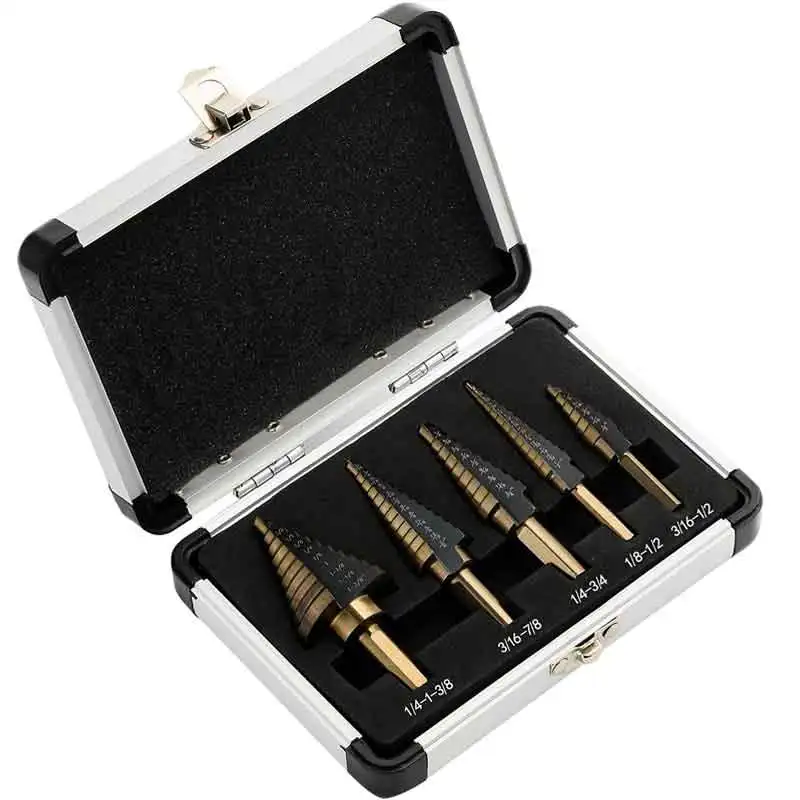 HSS 4241 Cobalt Step Drill Bit Set, Metal Drilling Hole Tools, 5Pcs Cone Drill Bits for Metal Iron Aluminum Copper Steel & Wood