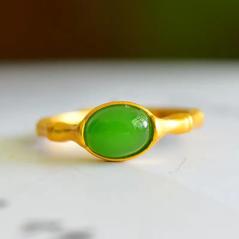 Genuine China Nephrite Stone Green Jade Bamboo Ring 925 Silver Certified Jewelry Women Natural Hetian Jade Rings Girlfriend Gift