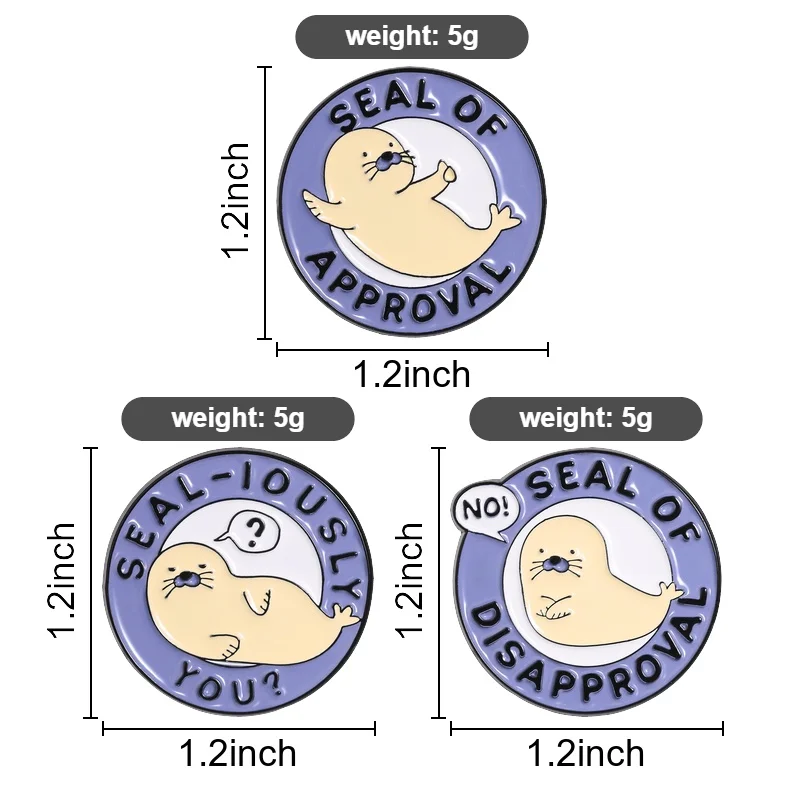 Seal of Approval Emaille-Pins: Personalisierte „Seal-ishly“-Abzeichen, Cartoon-Tier-Wortspiele, Reversbroschen, Schmuckgeschenk für Freunde – Detail 1