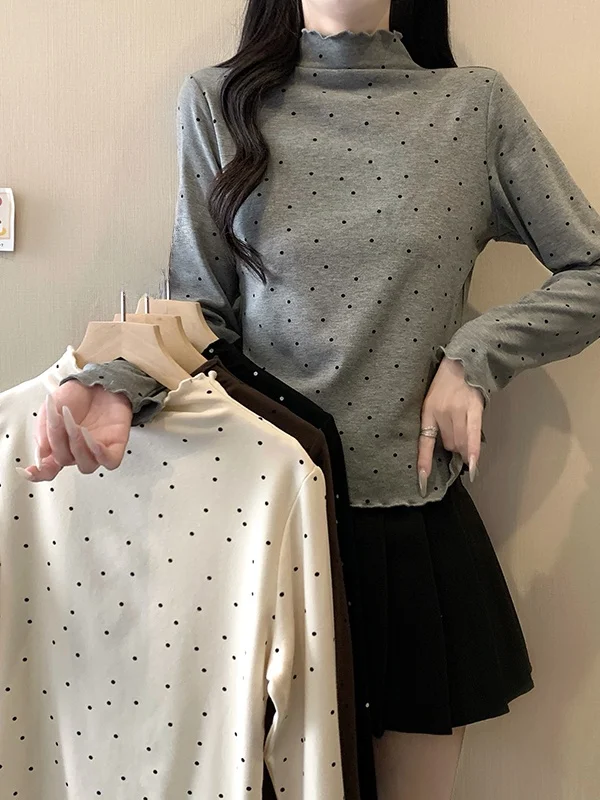 

plus Size Women's Long Sve T-irt High Ne Lazy Sle Inner Wear Base irt Trendy Top Commute Sle Winter Season