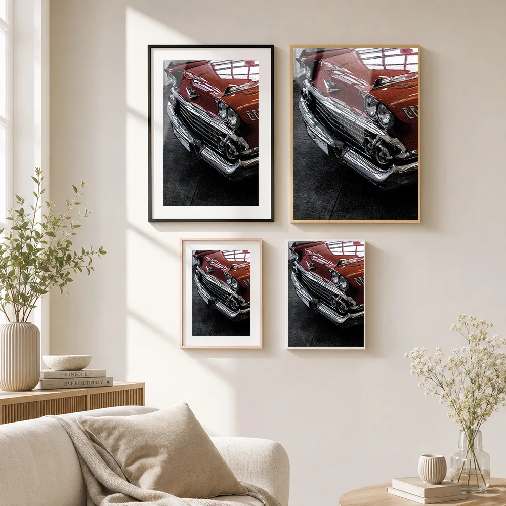 Classic Red Car Framed Metal Poster Personalized Photo Warm Heritage Style Wall Art For Living Room Thoughtful Enthusiast Gift view 4