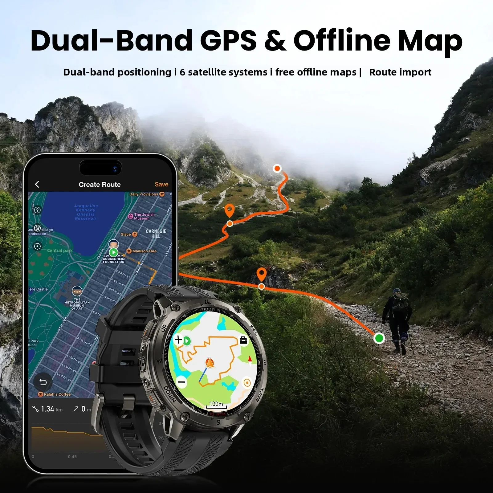 ساعة ذكية KOSPET Tank T4 للرجال من الفولاذ المقاوم للصدأ 6 مجموعات GPS خرائط غير متصلة بالإنترنت 100 متر مقاومة للماء 24/7 مراقبة الصحة لنظام Android iOS