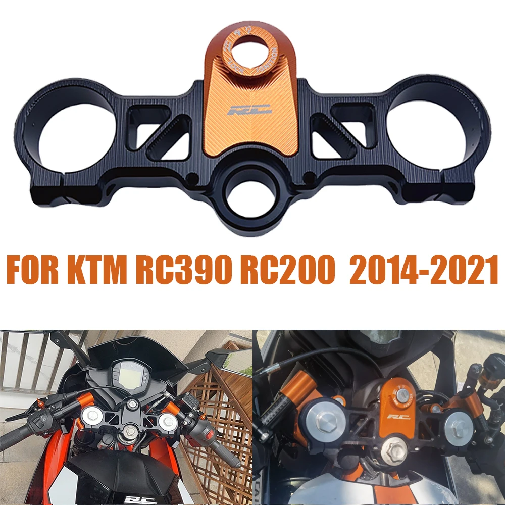 For RC390 RC200 14-21 CNC Racing Refit Clip On Handle Bars Front End Upper Top Clamp Stabilizer Damper Bracket Top Triple Clamp