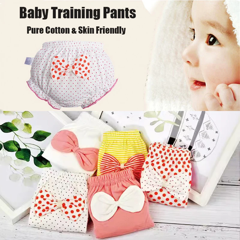 

3 упаковки хлопковых чехлов для подгузников для маленьких девочек, приятные для кожи летние трусики для новорожденных, популярные мягкие трусы с бантом для младенцев