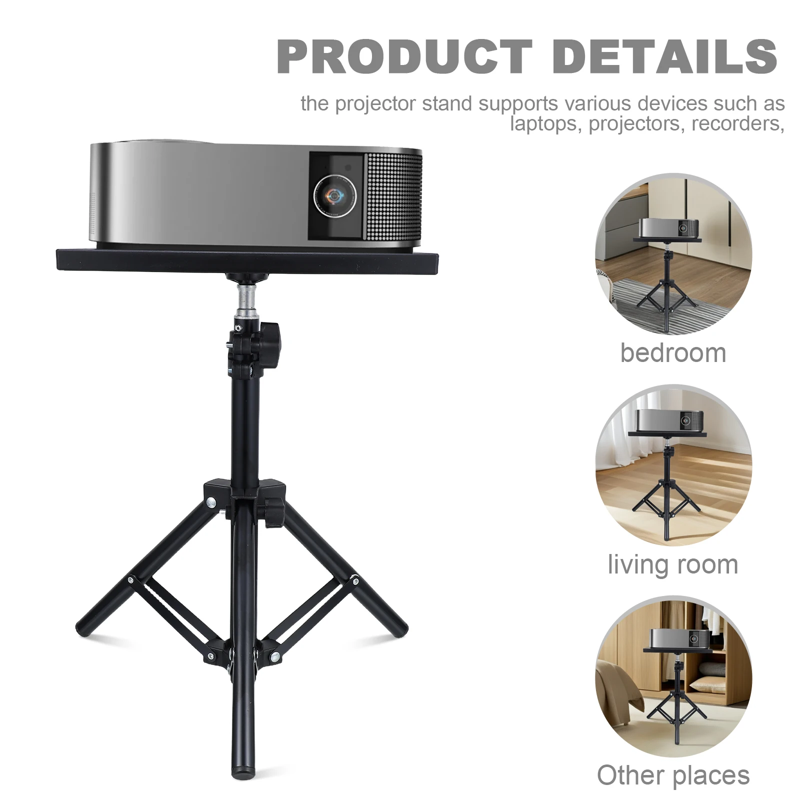 Bandeja universal para tripé de projetor, suporte para placa de som, smartphone, câmera, laptop, suporte de plataforma, haste telescópica