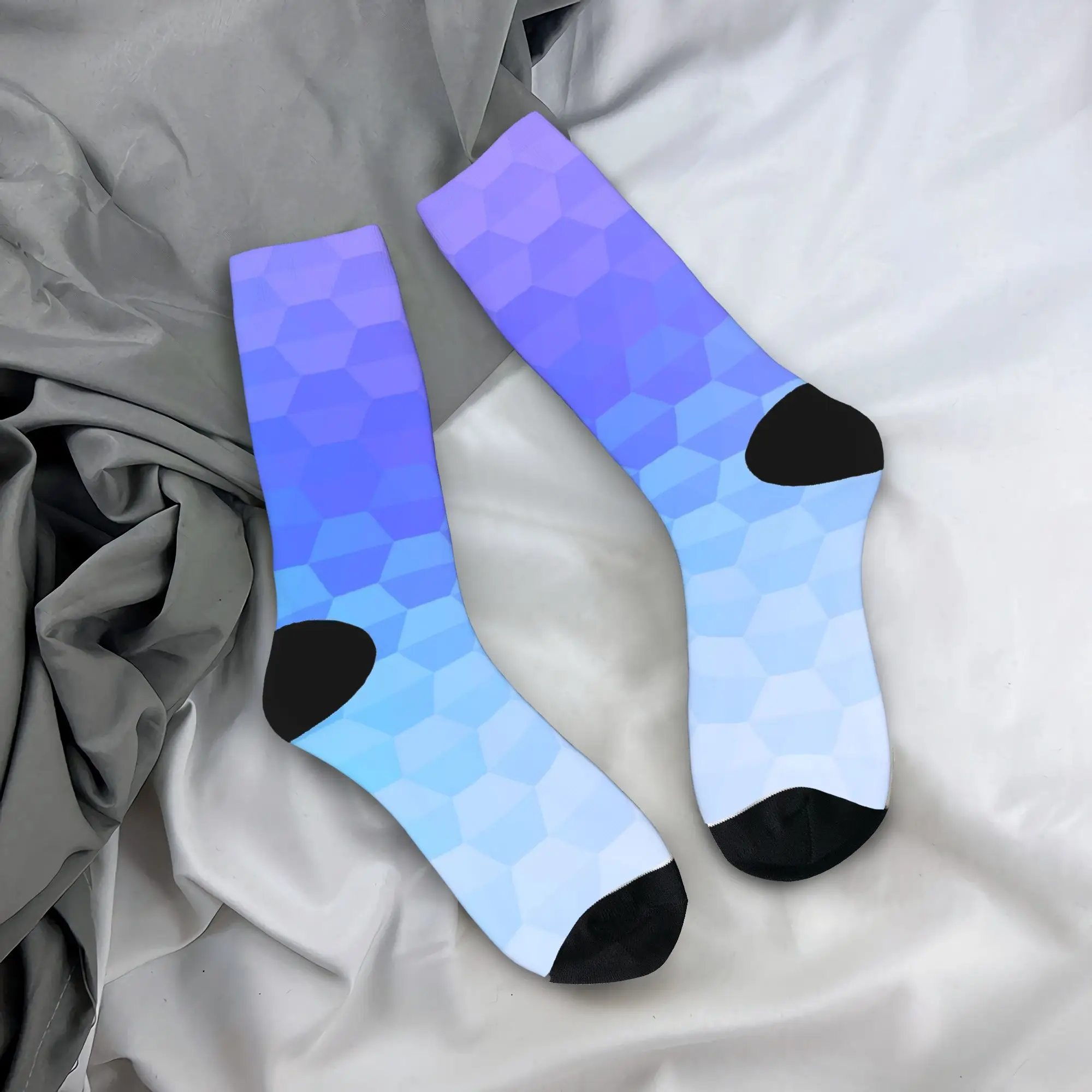 Light Lavender Blue Hexagon Gradient Texture Socks Stockings Spring Anti-Slip Couple Socks High Quality Design Climbing Socks
