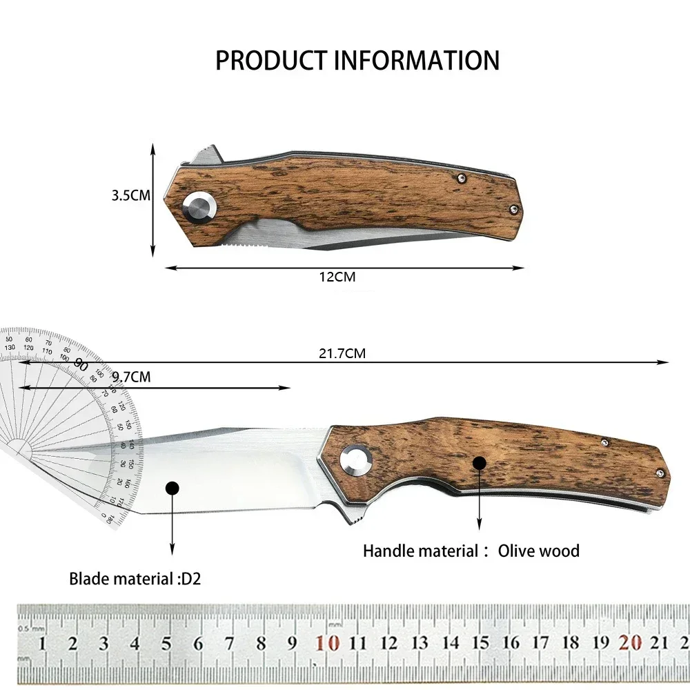 Quality Russian Style Outdoor Survival Flipper Folding Pocket Knife D2 Blade Wooden Handle Hunting Camping Knives Tactical Tool