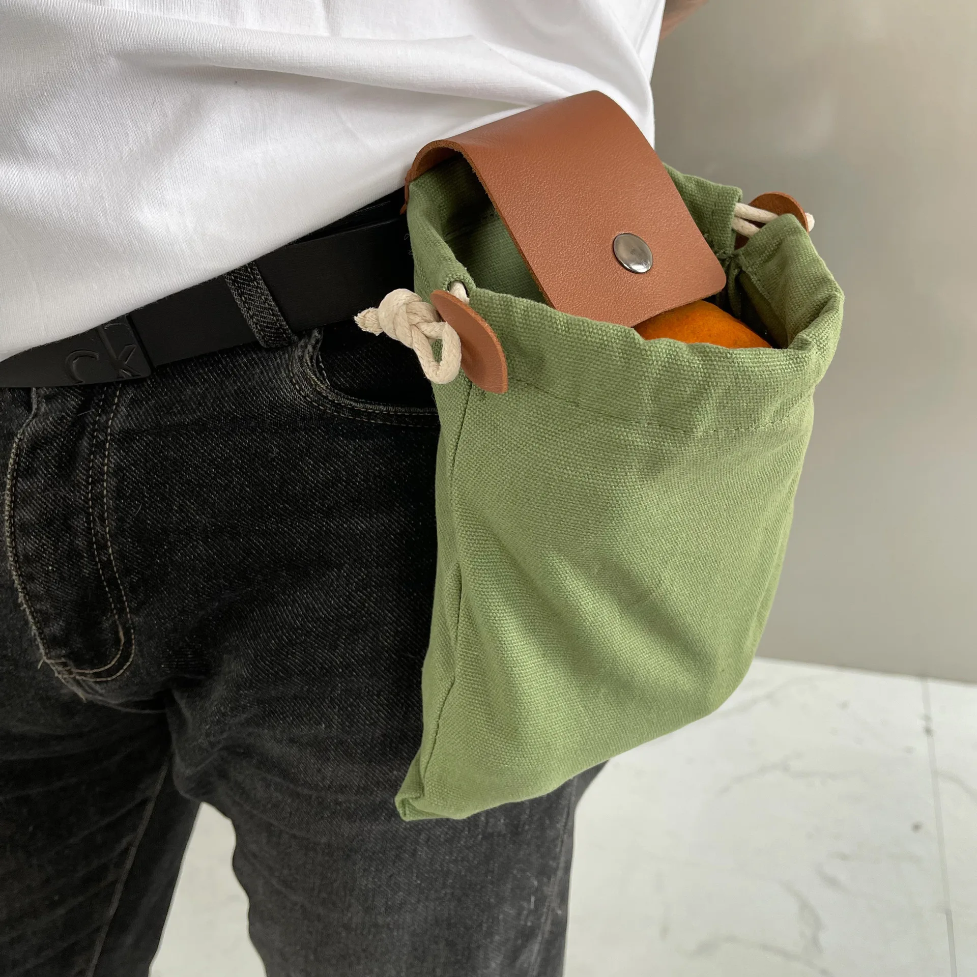Portable Foldable Canvas Waist Pouch Drawstring Coin Purse Outdoor Foraging Bag for Hiking Camping Tools Storage Hanging Pouch
