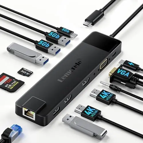 

Портативная USB-док-станция 13-в-1 для мониторов и устройств | Совместимость с ноутбуками Оптимизировано для SEO: док-станция 13-в-1, тройной монитор