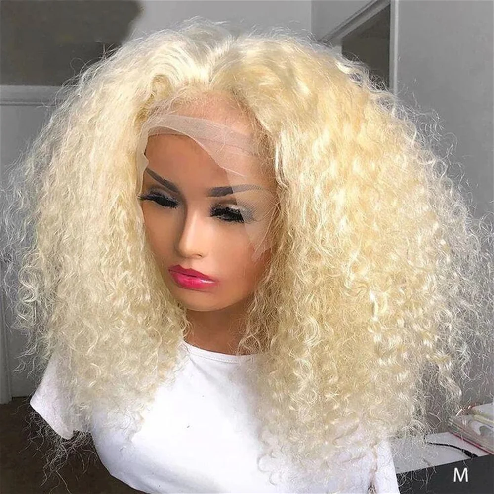 Zachte 613 Kleur Lange 26Inch Pretokkelde Kinky Krullend Diepe Lace Pruik Voor Vrouwen Met Baby Haar Lijmloos Dagelijks