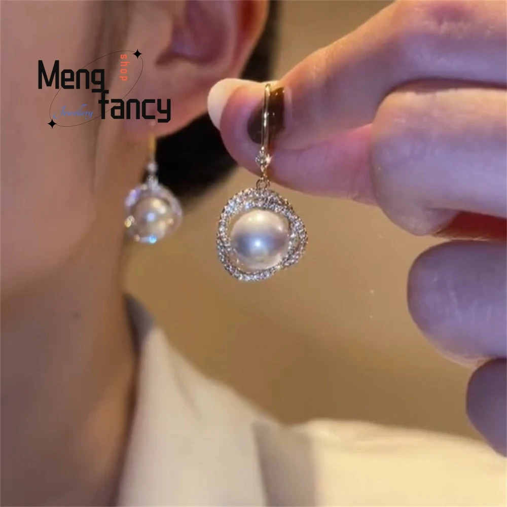 Micro-conjunto de ganchos de orelha de pérola espiral de zircônia, brincos retrô da moda feminina, brincos de pérola elegantes e famosos na internet