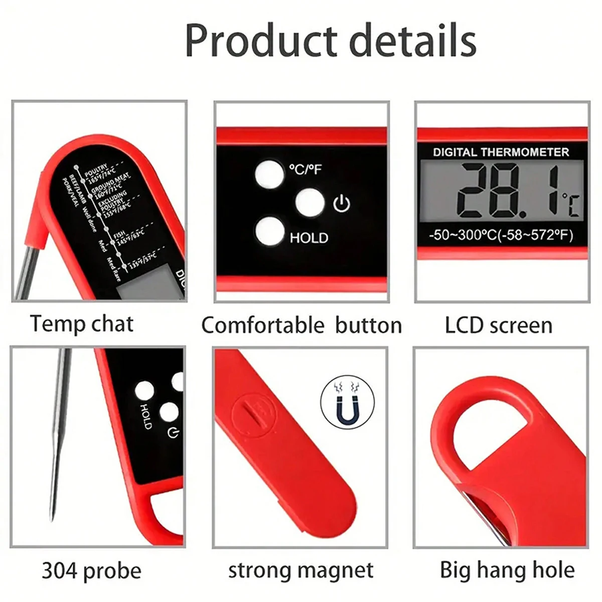 1pc-Digital backlit folding BBQ kitchen cooking ready-to-read thermometer