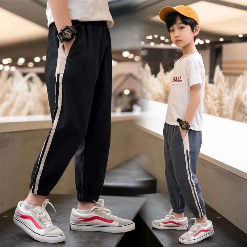 2024 Summer Clothes New Side Pull Long Pants Medium and Large Children's Summer Thin Pants