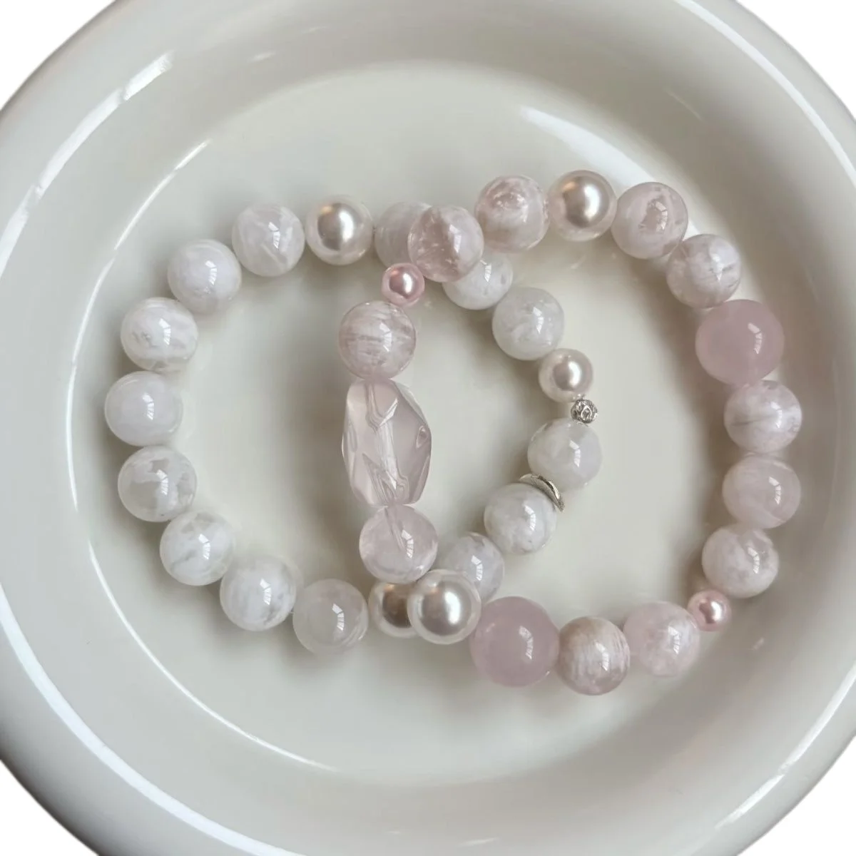 Natural Pink Snowflake Phantom Quartz Beaded Bracelet, Gemstone Strand Bracelet, Emotional Balance Crystal Jewelry Gift