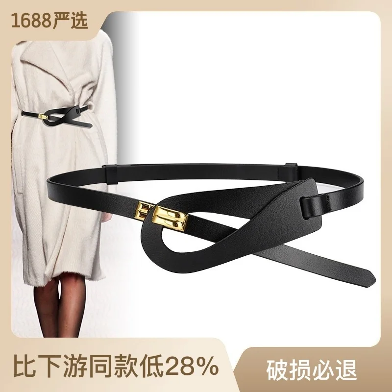 

100% genuine real leather Two layer cowhide belt women's non perforated adjustment outside with decorative versatile dress jeans