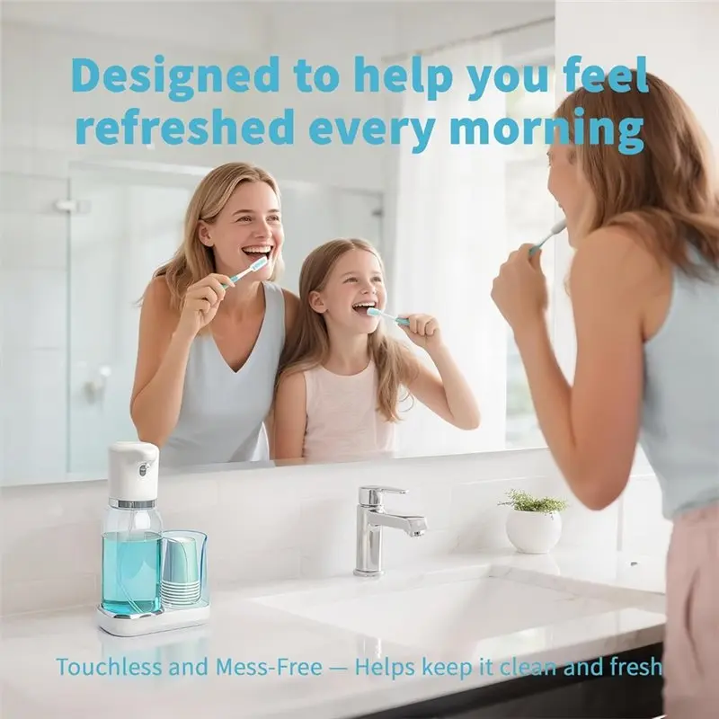 Dispenser Automatico di Collutorio A97G, Elettrico Intelligente, per Set Bagno, Include Contenitore per Collutorio da 25 Oz