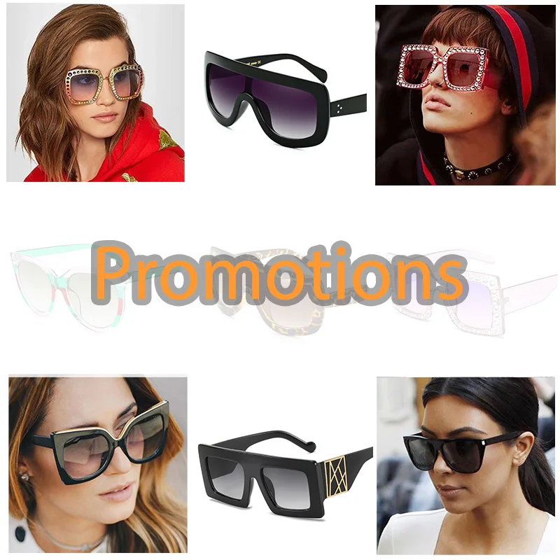 Promotions Fashion Luxury Brand Square Sunglasses Women Vintage Oversize Sun Glasses Female Big Frame Shades Black Lady UV400