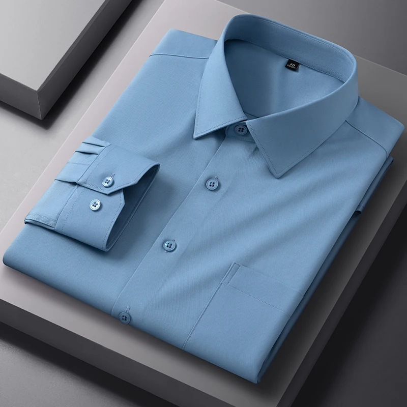 

New in shirt Modal long sleeve shirts for men slim fit formal plain shirt elastic anti-wrinkle tops soft white office clothes