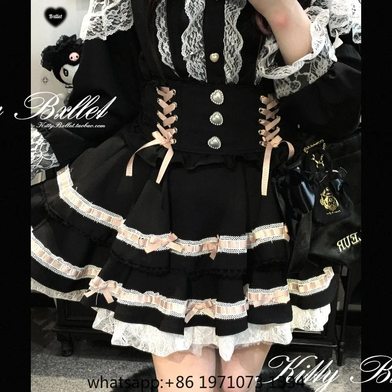 Gentle Ruffles Flying Sleeve Bow Lace Up Faldas Drawstring Cake Panelled Bow Spaghetti Strap Japan All-match French Preppy Skirt