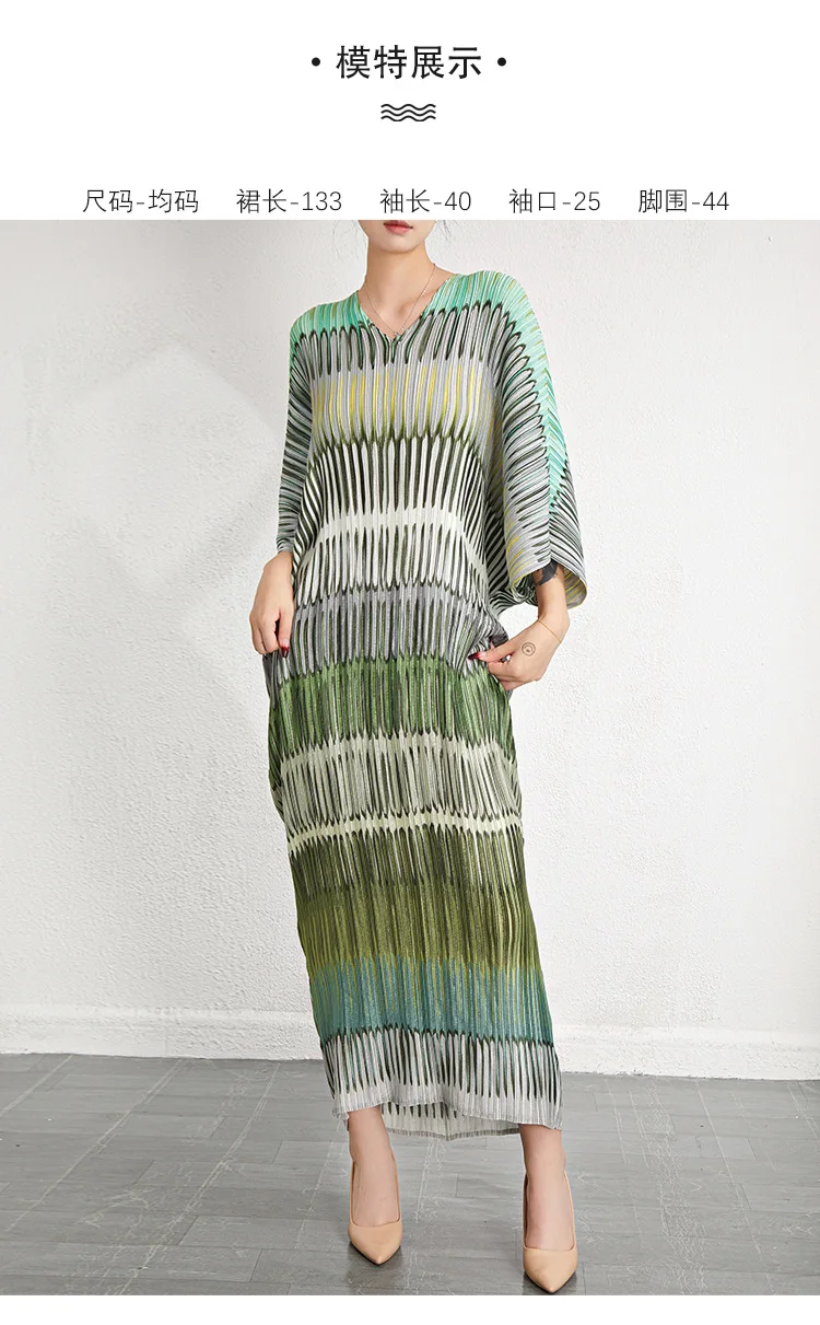 Miyake 2024 Herbst Neues Damen-Fledermausärmel-Langkleid, Locker Sitzend, Übergröße, Modisches Plissee-Maxikleid – Detail 5