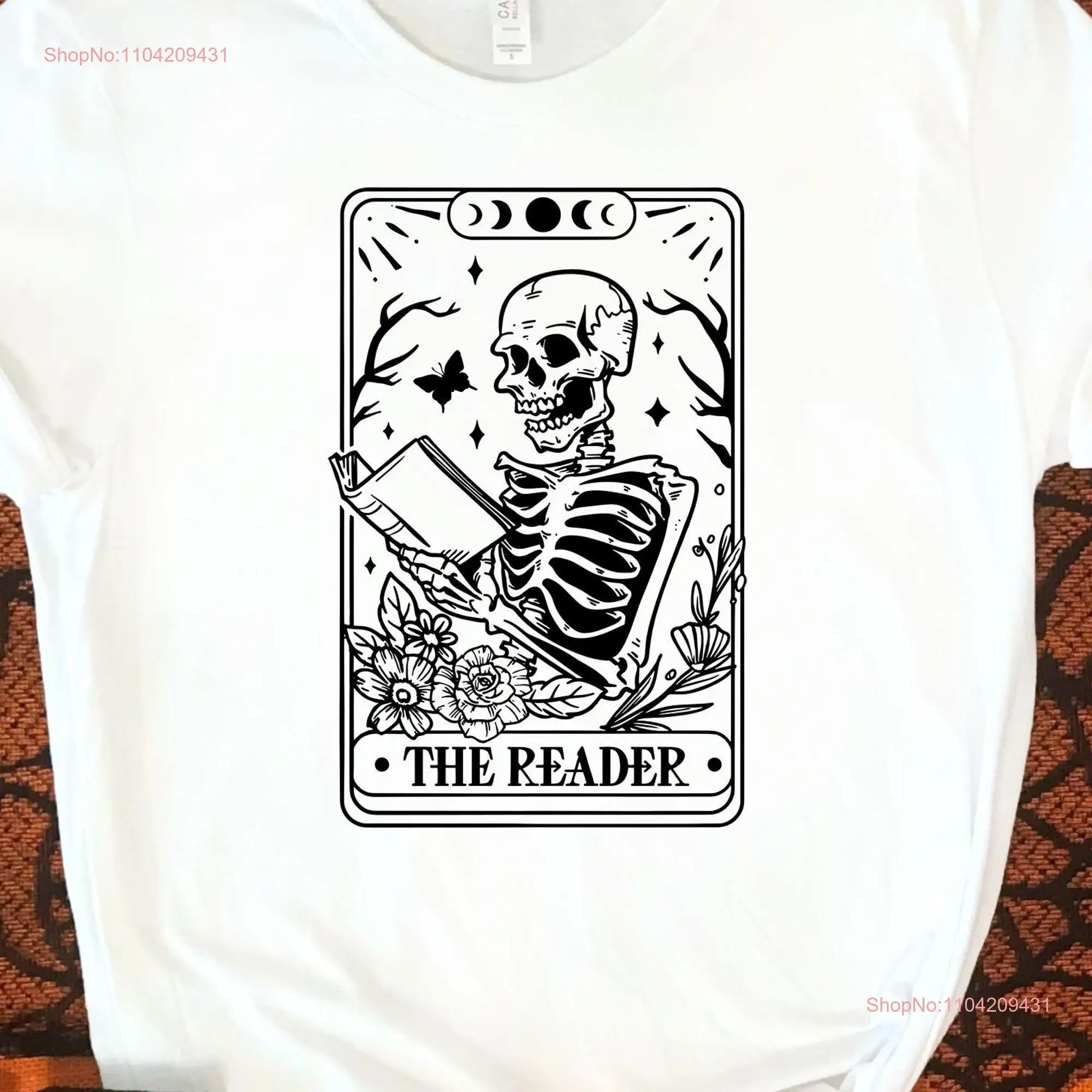 The Reader Tarot Card T Shirt Halloween Skeleton Librarian Bookish Witchy Stuff Mystical Literature Apparel For