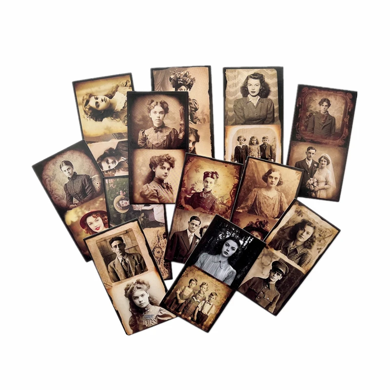 12pcs/bag Family Retro Character Photo Scrapbook Decoration Collage Material Thick Card Without Adhesive Backing