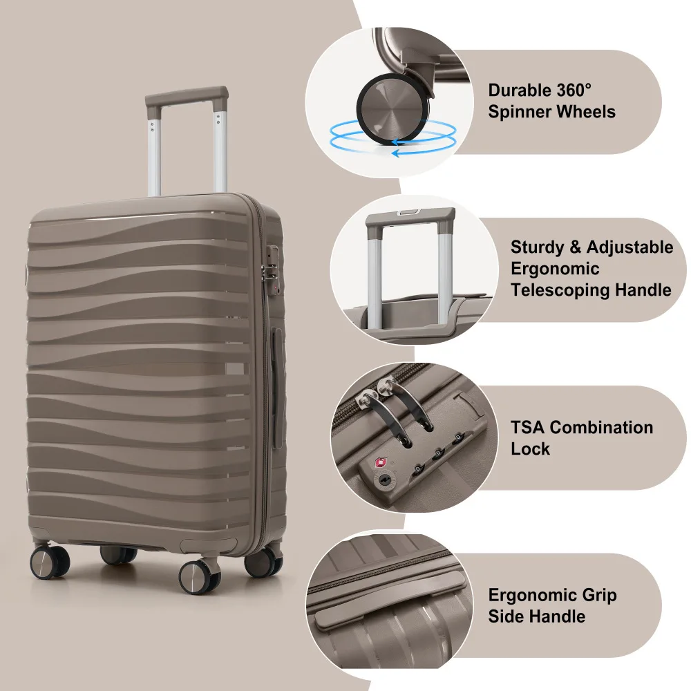 Premium PP Travel Luggage Set , 3-Piece TSA Lock Suitcase Ensemble with 20, 24, and 28 Inch Sizes with 360° Spinner Wheels,
