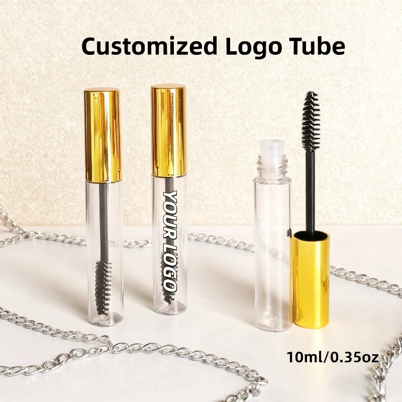 【Logo Custom】50Pcs Customized 10ml Plated Lip Color Tube Round Eye Black Empty Bottle with Gold/silver Lid Beauty Packaging Tool