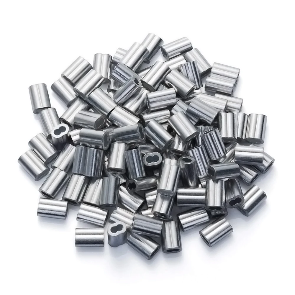 20-100 Double Hole Cable Crimp Ring 8-Shape Aluminum Sleeve Clamps For 1/1.2/1.5/2/3/4/5/6mm Steel Wire Rope Fixed Accessories